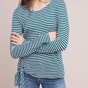 Anthropologie T.La La Barela Striped Green Tie Front Tee Top Size Medium